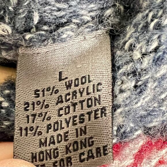 Le Collezioni Structure wool bl red gray snowflake design sweater large L B168 - Picture 4 of 5